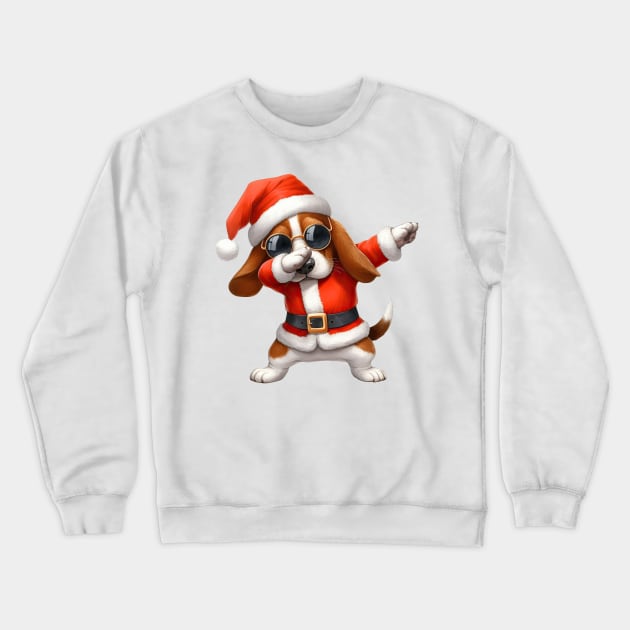 Christmas Basset Hound Dog Dabbing Dance Crewneck Sweatshirt by Chromatic Fusion Studio